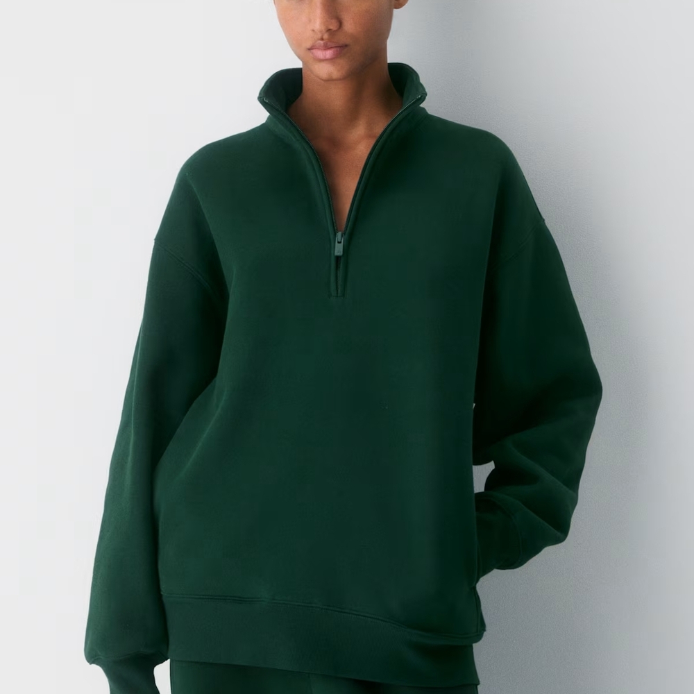 Aritzia TNA Dark Green Quarter-Zip Sweater Scarab